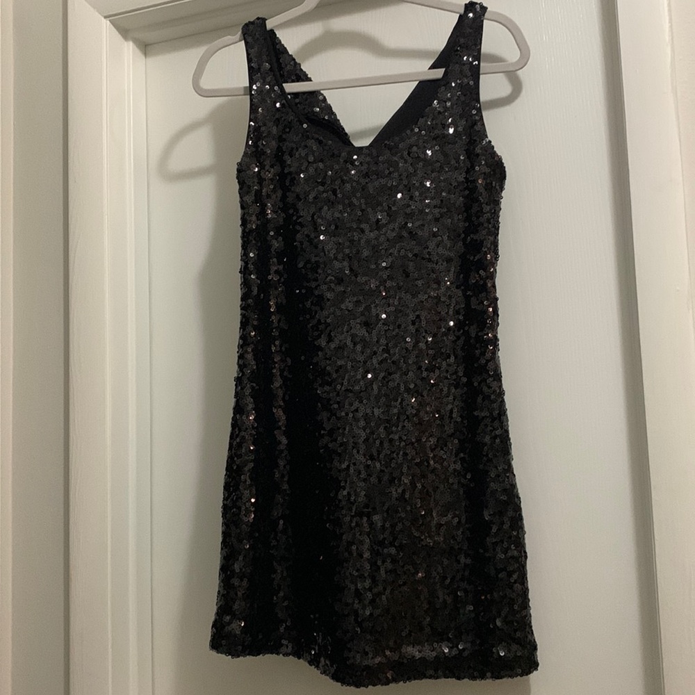 Black sequined tank dress